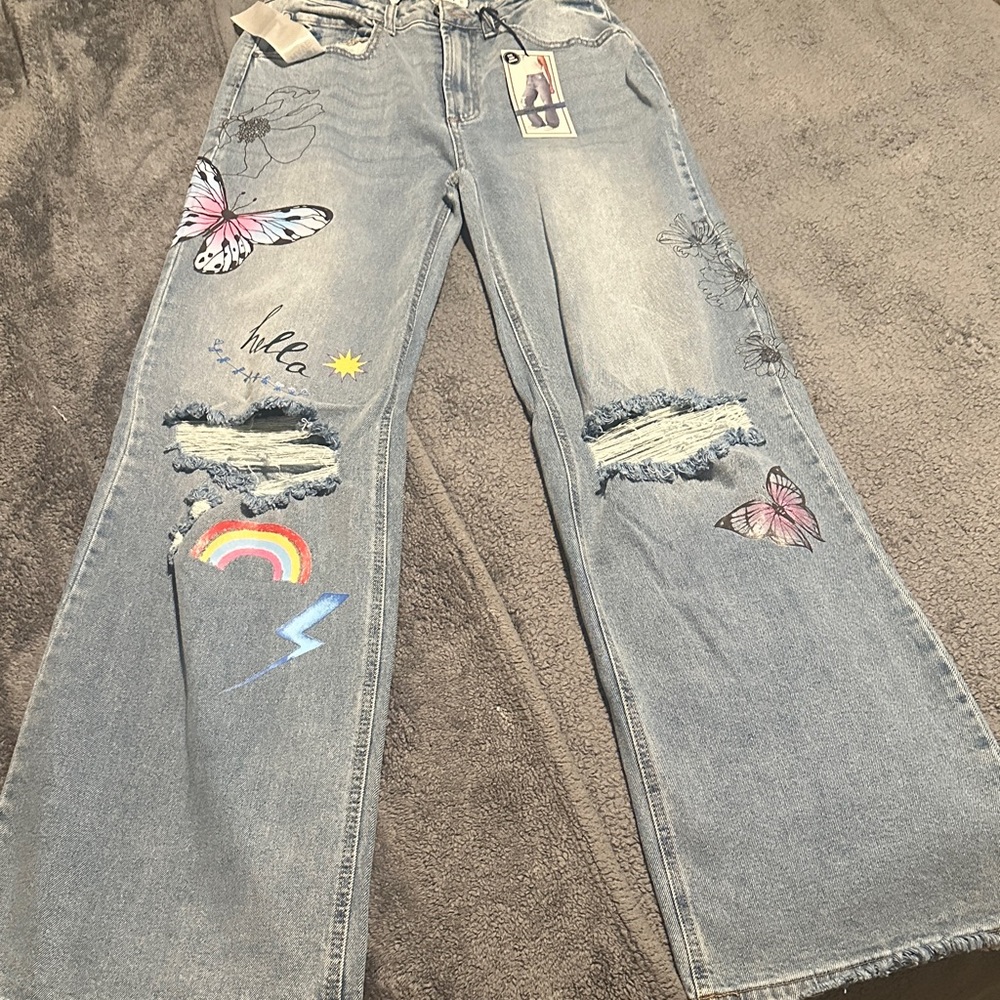 Tinsel Light Blue Embroidered Women's Flare Jeans